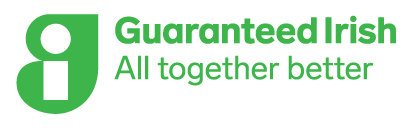Green logo featuring a stylized letter "g" and the text "Guaranteed Irish" with the tagline "All together better"