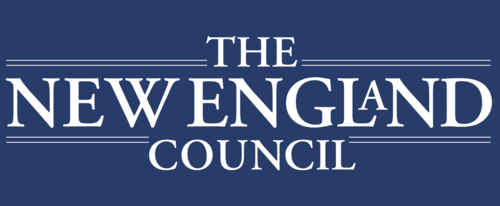 White text reads "THE NEW ENGLAND COUNCIL" on a dark blue background, featured on an Irish Christmas card testimonials page