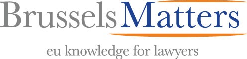 Brussels Matters logo featuring the text "eu knowledge for lawyers" in gray and blue, with an orange underline
