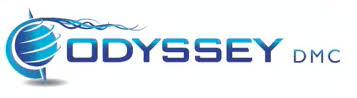 Blue and green globe logo with the text "ODYSSEY DMC" in bold letters, representing Irish Christmas card testimonials