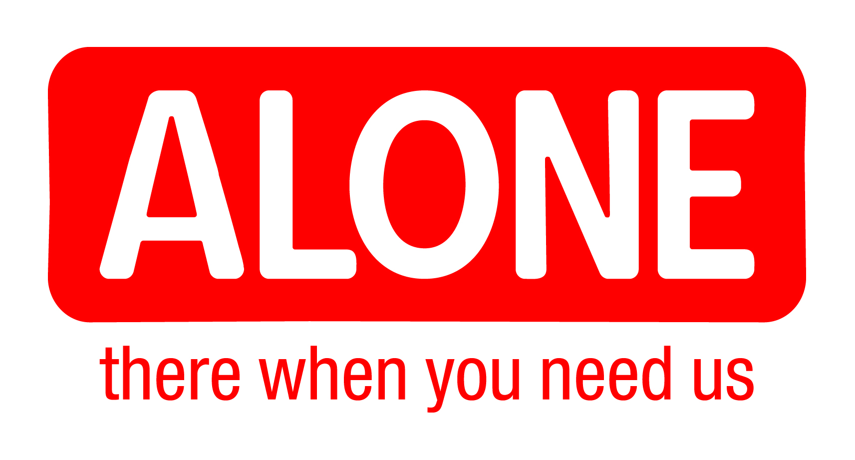 Bold red text reads "ALONE" with smaller text below stating "there when you need us," promoting Irish Christmas Cards support